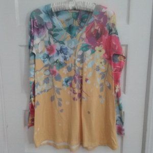 Soft Surroundings Multi Color Floral Long Sleeve Tunic Pullover Top Small